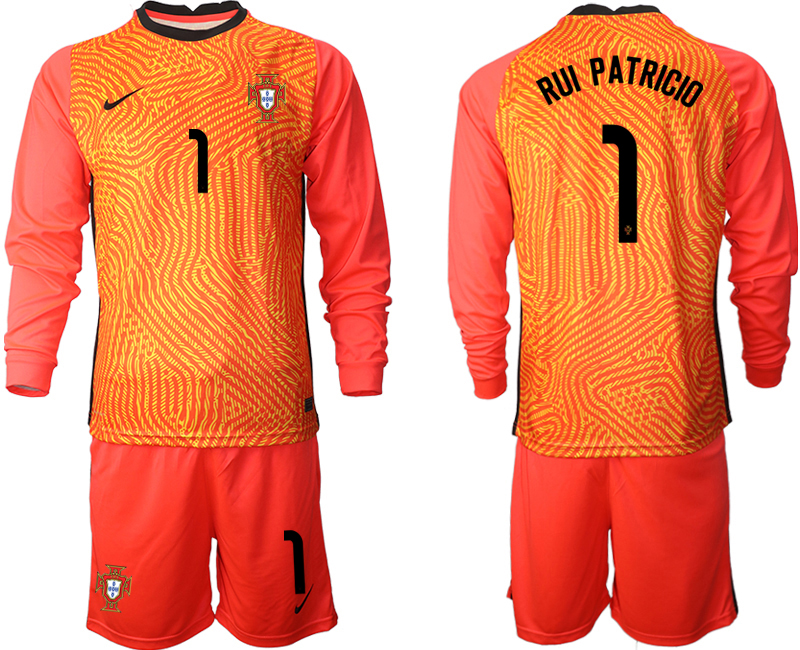 Men 2021 European Cup Portugal red Long sleeve goalkeeper #1 Soccer Jersey1